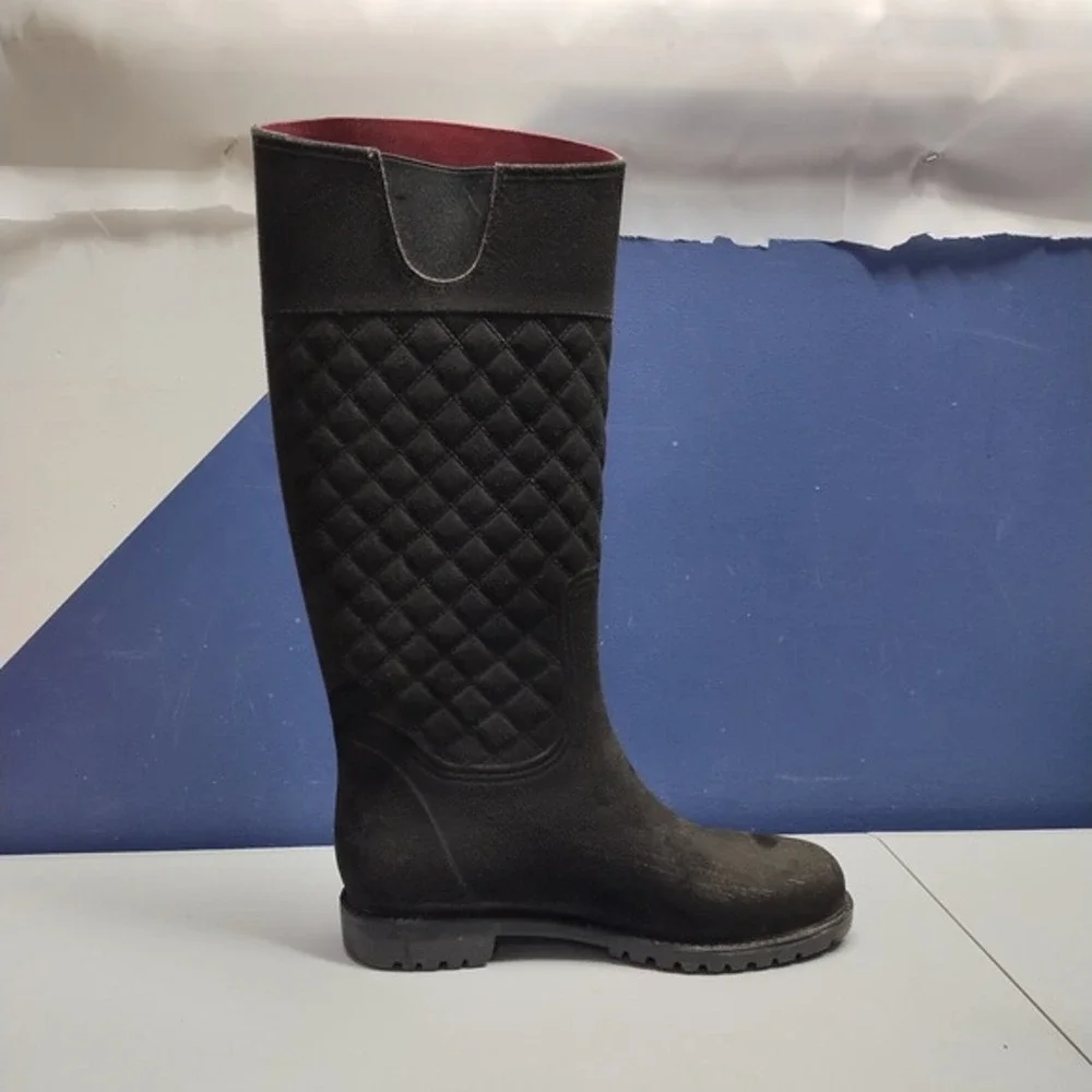 Tommy Hilfiger Babette Tall Rain Boots Womens US Size 9M Black‎ Quilted Pull On